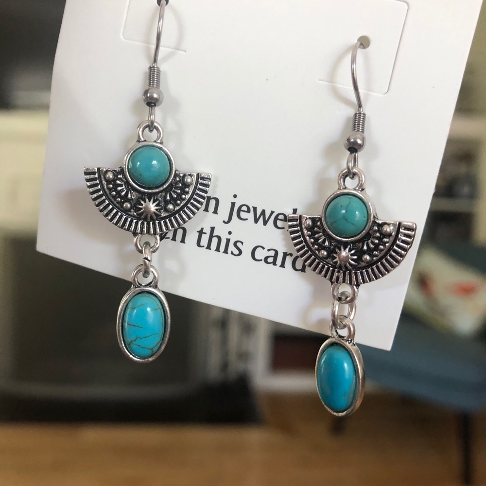 Octavia Turquoise Drop Earrings - Picture 2 of 3